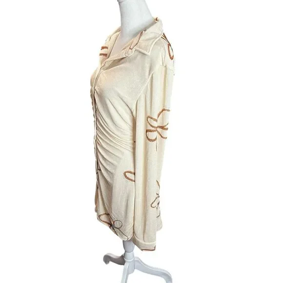 With Jéan Andy Mini Dress Chalk & Flowers Ruched Button Front Long Sleeve S - Picture 5 of 8